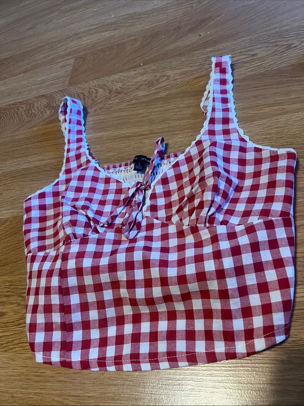 Moa Moa Red & White Gingham Tie-Front Crop Top - Picture 2 of 6